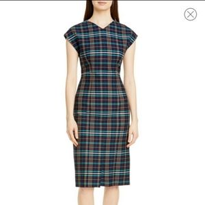 Nwt Hugo Boss Navy Teal Plaid Cotton midi dress